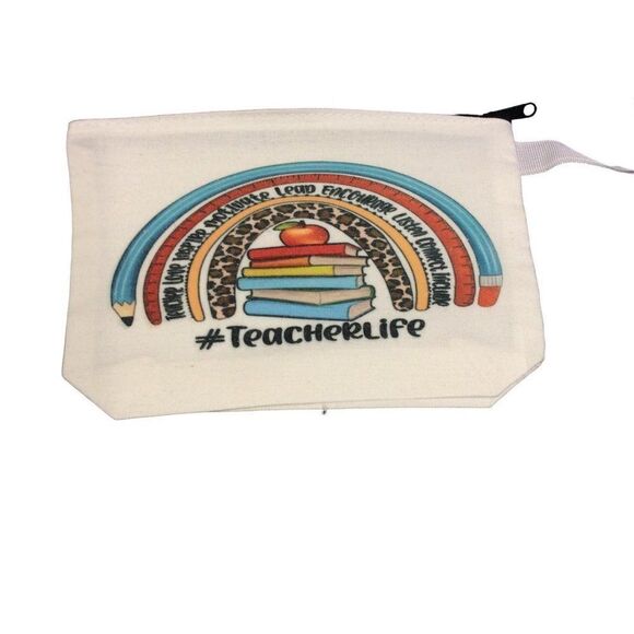 Handbags - 𝅺TEACHER Zippered Pouch White